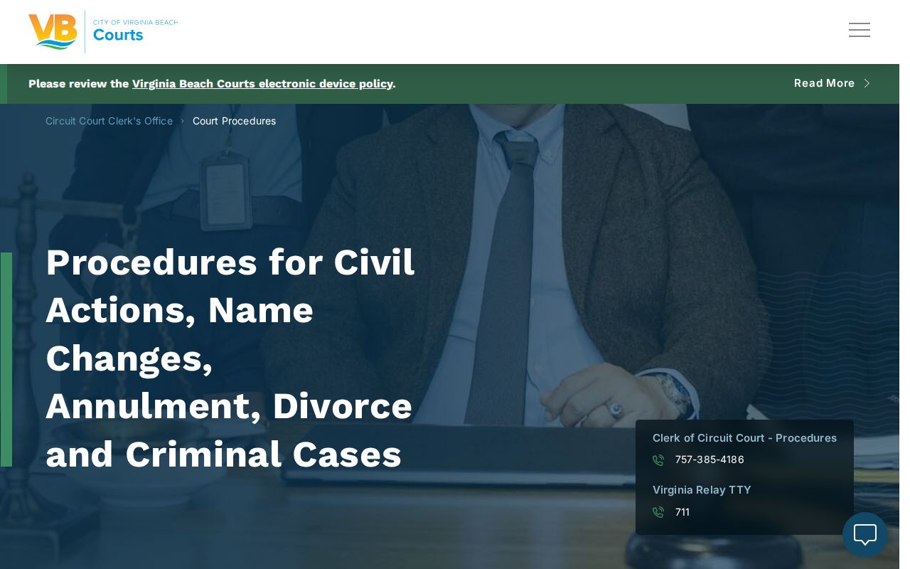 Virginia Beach Circuit Court records procedures page for filings and copies