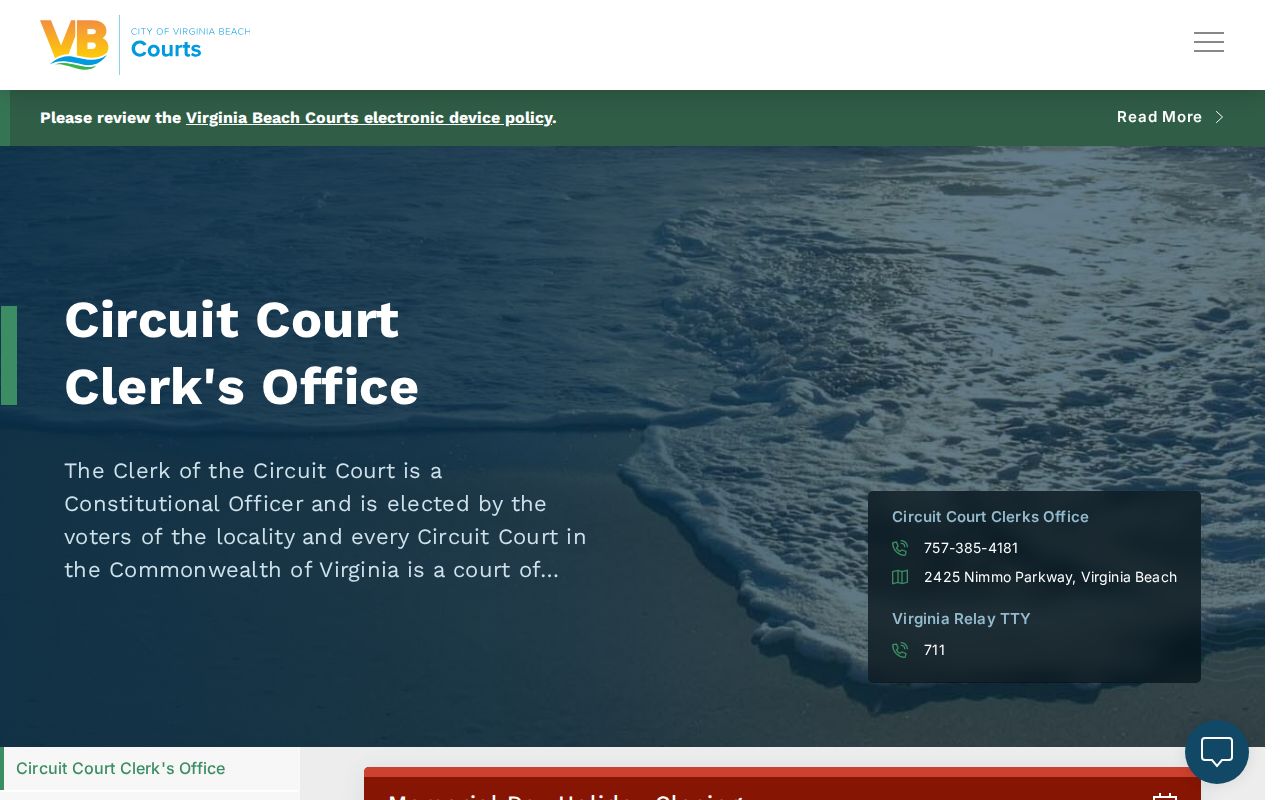 Virginia Beach Clerk of Circuit Court records office page