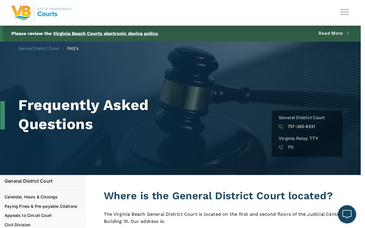 Virginia Beach court records docket help on the General District Court FAQ page
