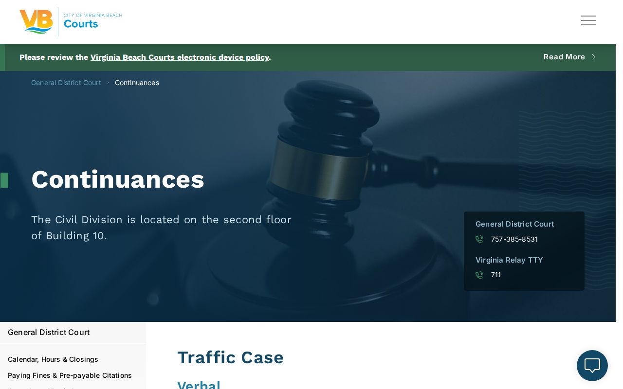 Virginia Beach court records docket scheduling on the continuance instructions page