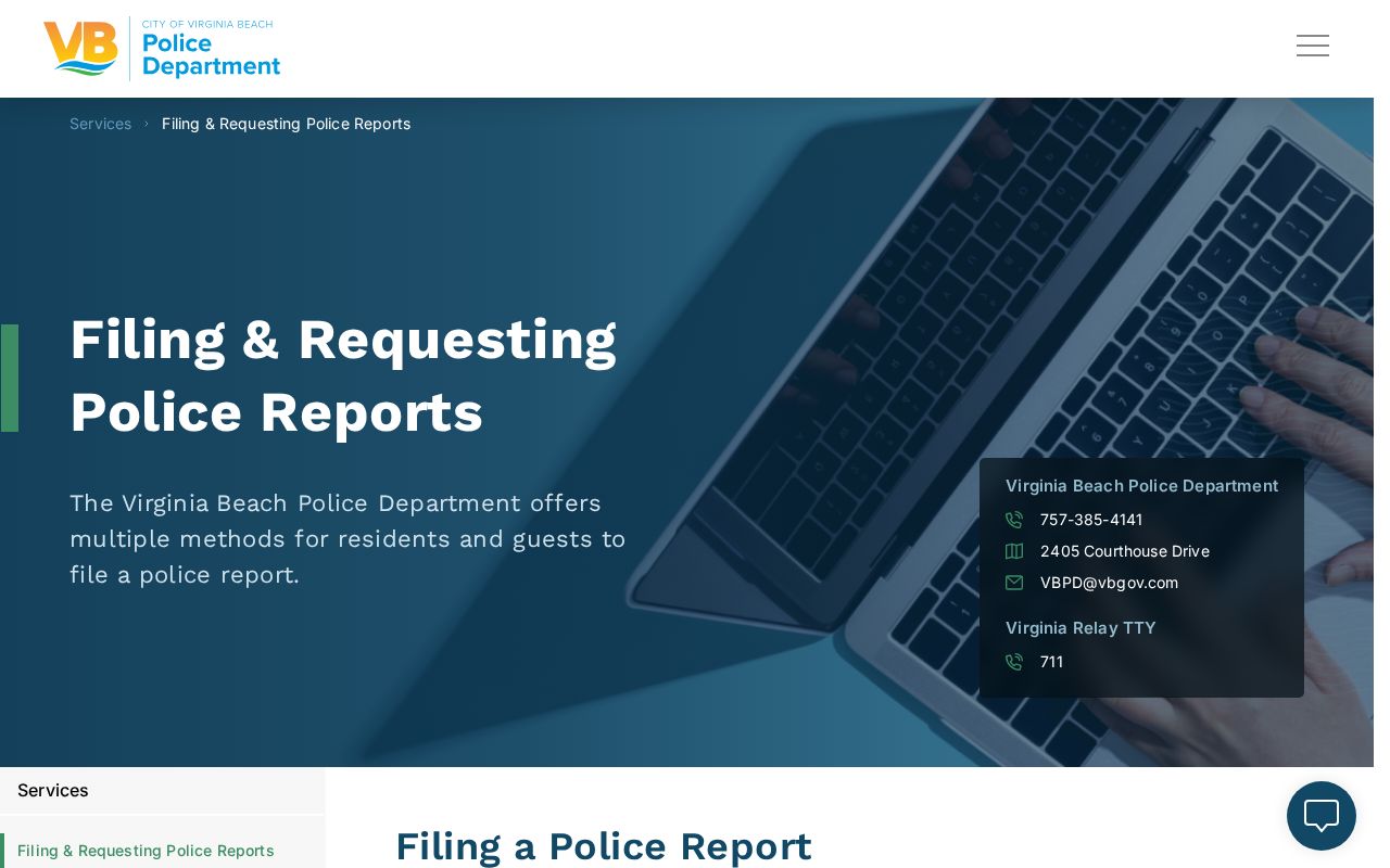 Virginia Beach arrest records police report filing and request page