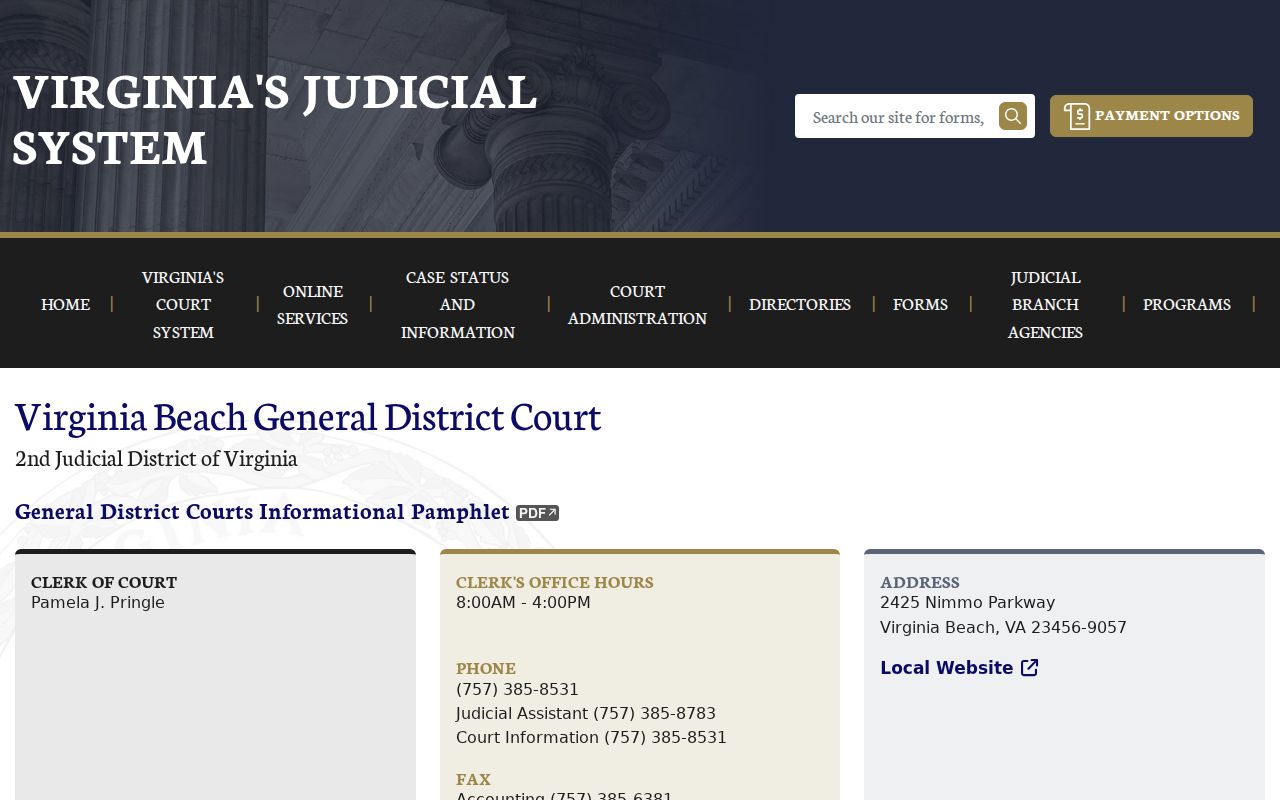 Virginia Judiciary Virginia Beach General District Court records listing