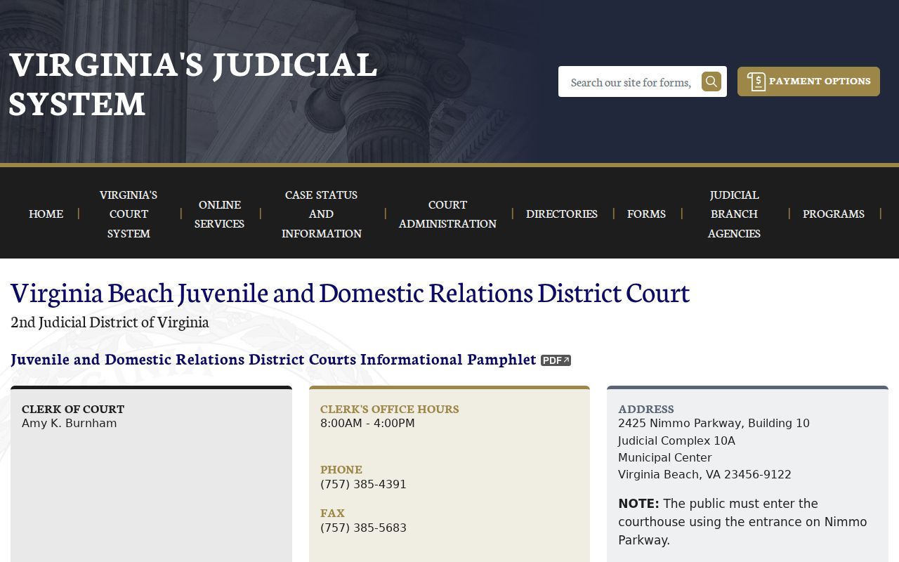 Virginia Judiciary Virginia Beach JDR Court records listing