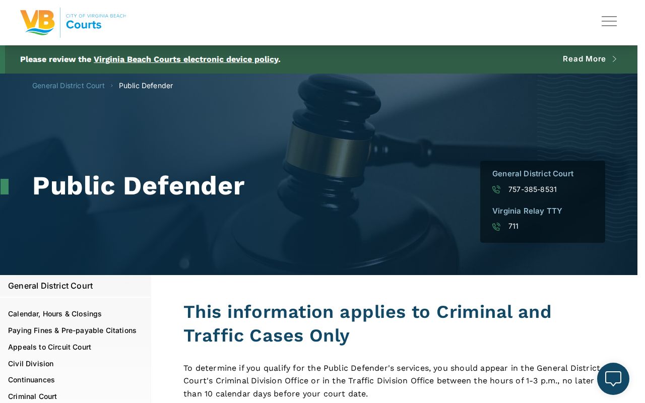 Virginia Beach General District Court records public defender information