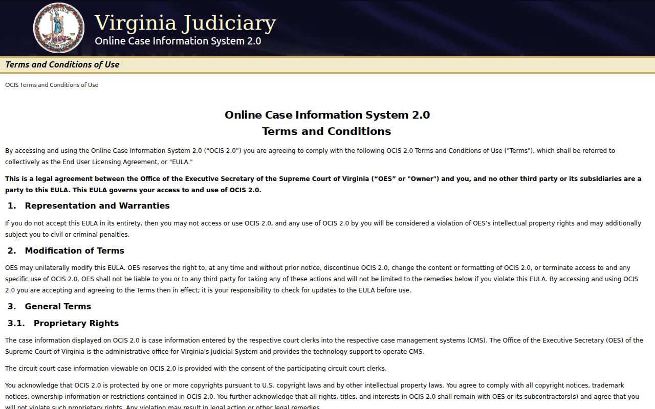 Virginia Beach court records lookup on the statewide Online Case Information System search