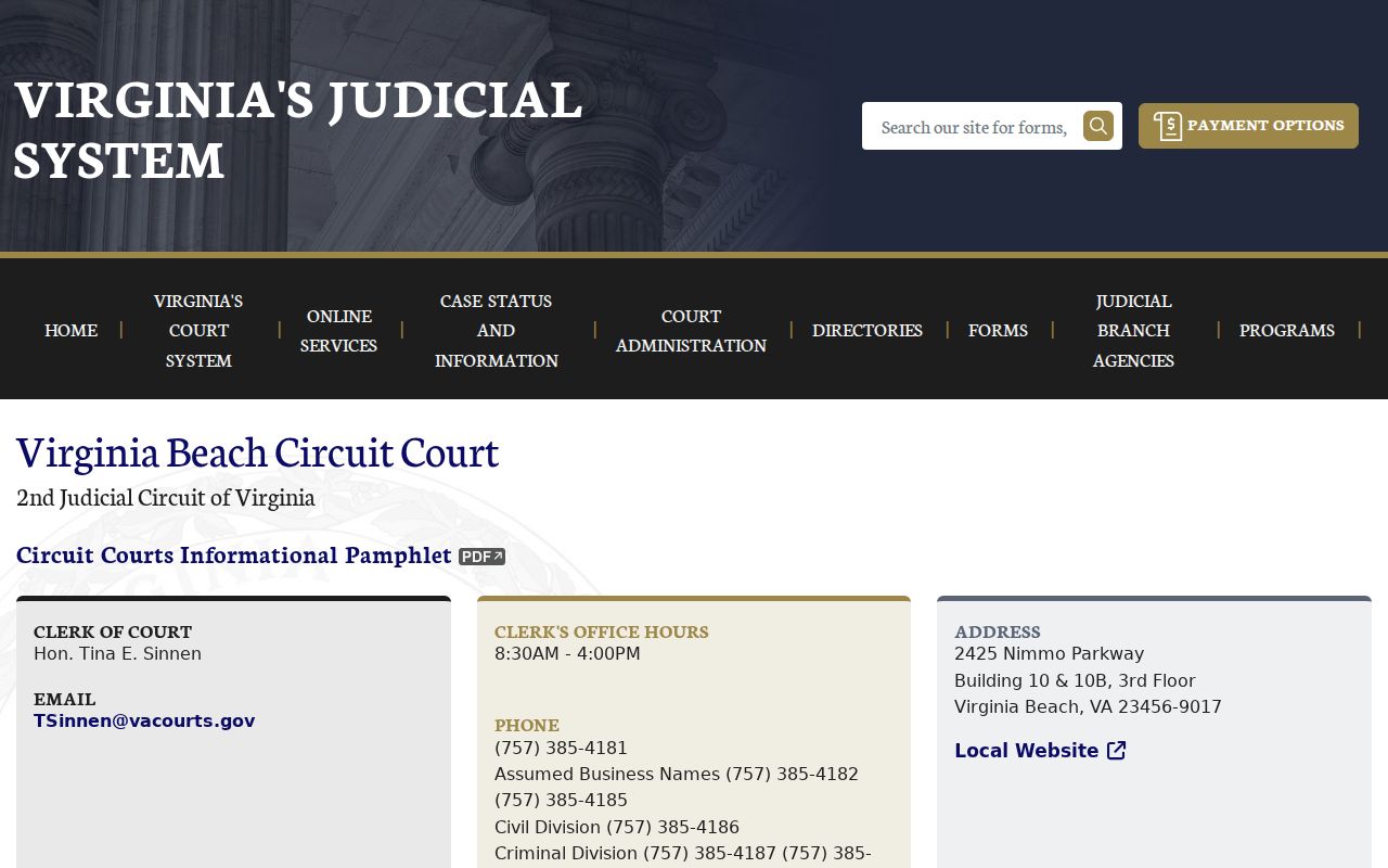 Virginia Beach court records page on the Virginia Judiciary Circuit Court listing