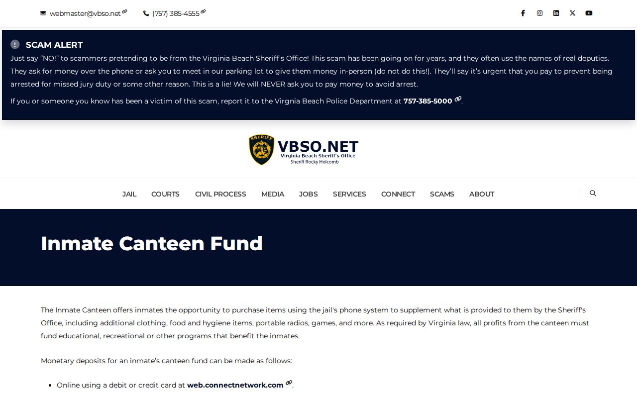 Virginia Beach inmate records canteen fund deposit page