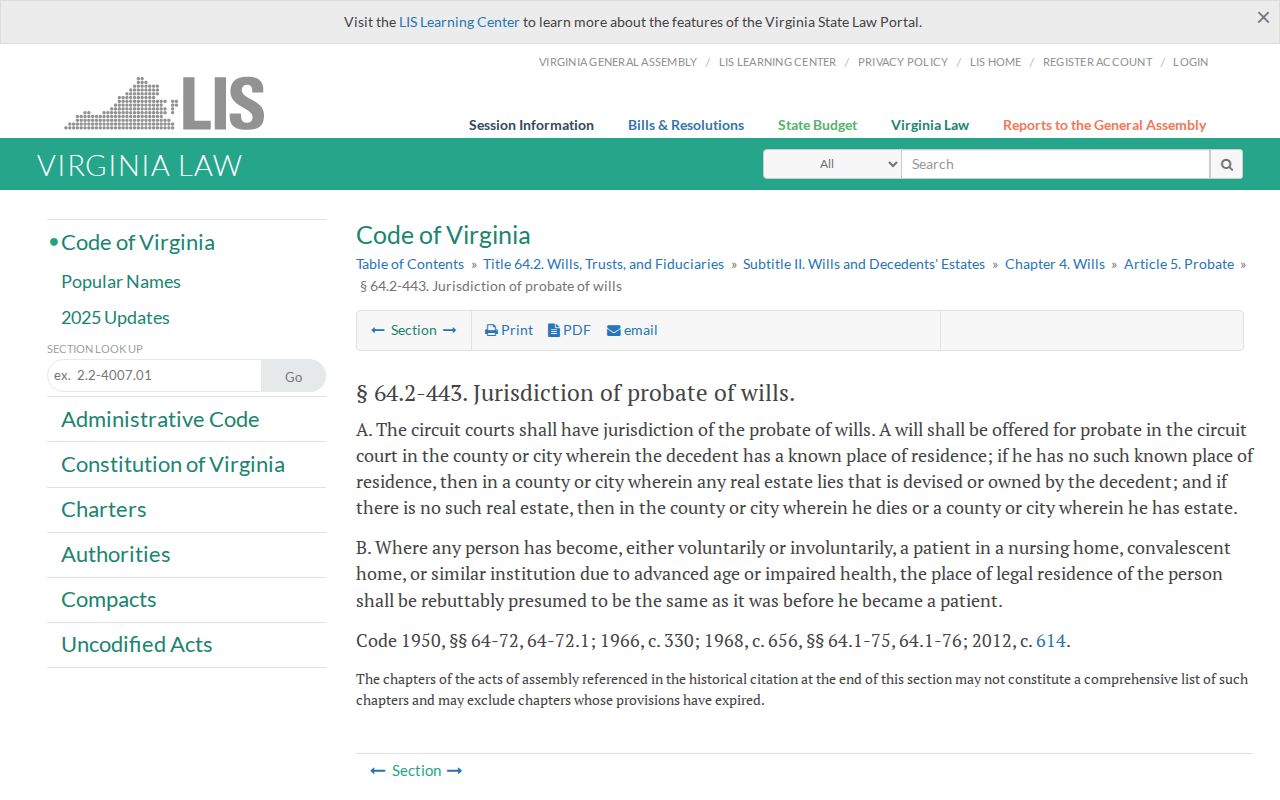 Virginia Beach probate records small-estate affidavit statute on the state code site
