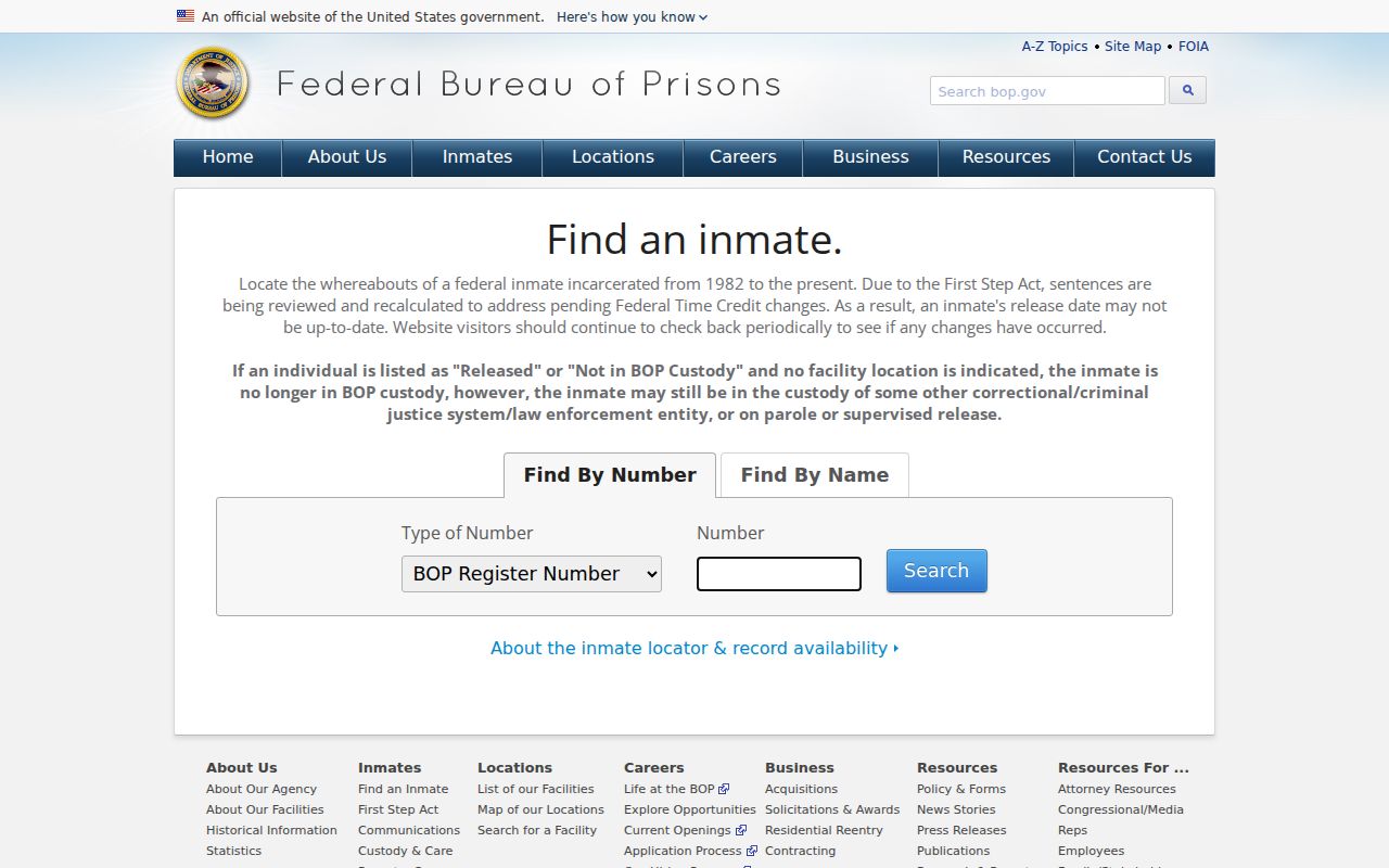 Virginia Beach released inmates federal BOP locator search page