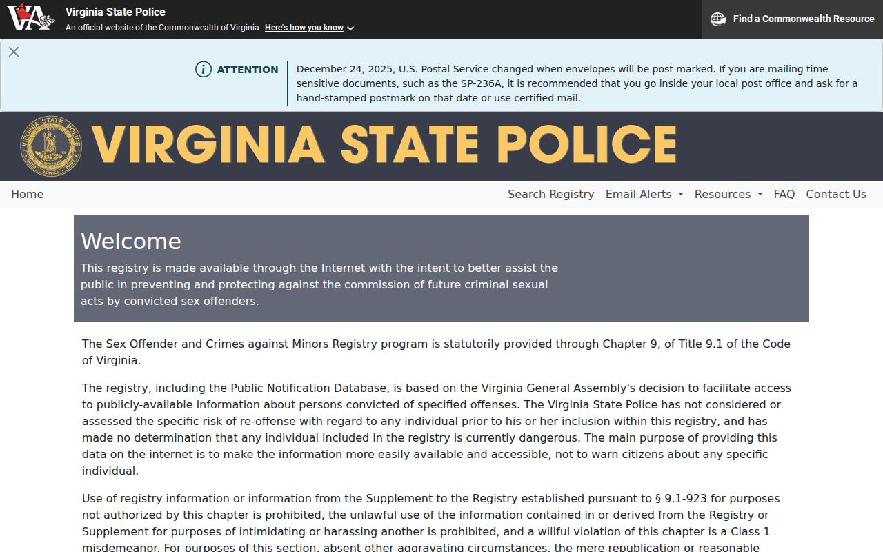Virginia Beach released inmates state sex offender registry search page